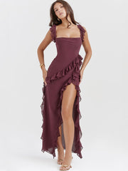 Mulberry Ruffled Trim Maxi Slip