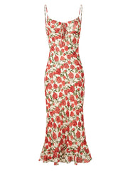 Red Rose Floral Slip Midi Dress