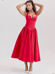 Scarlet Red Halter Neck Midi Dress