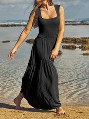 Solid Square Neck Boho Maxi Dress