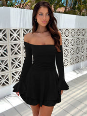 Off-Shoulder Bell-Sleeve Mini Dress