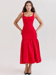 Scarlet Red Bodycon Paneled Midi Dress