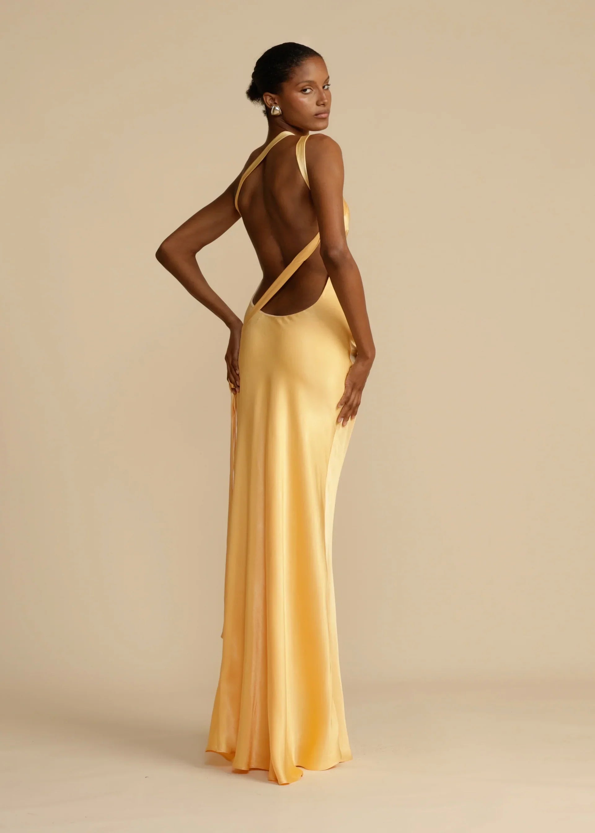Orange Red Satin One Shoulder Maxi Dress