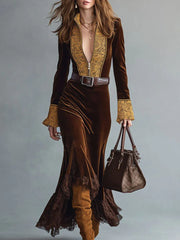 Retro Cocoa Brown Velvet Fishtail Dress