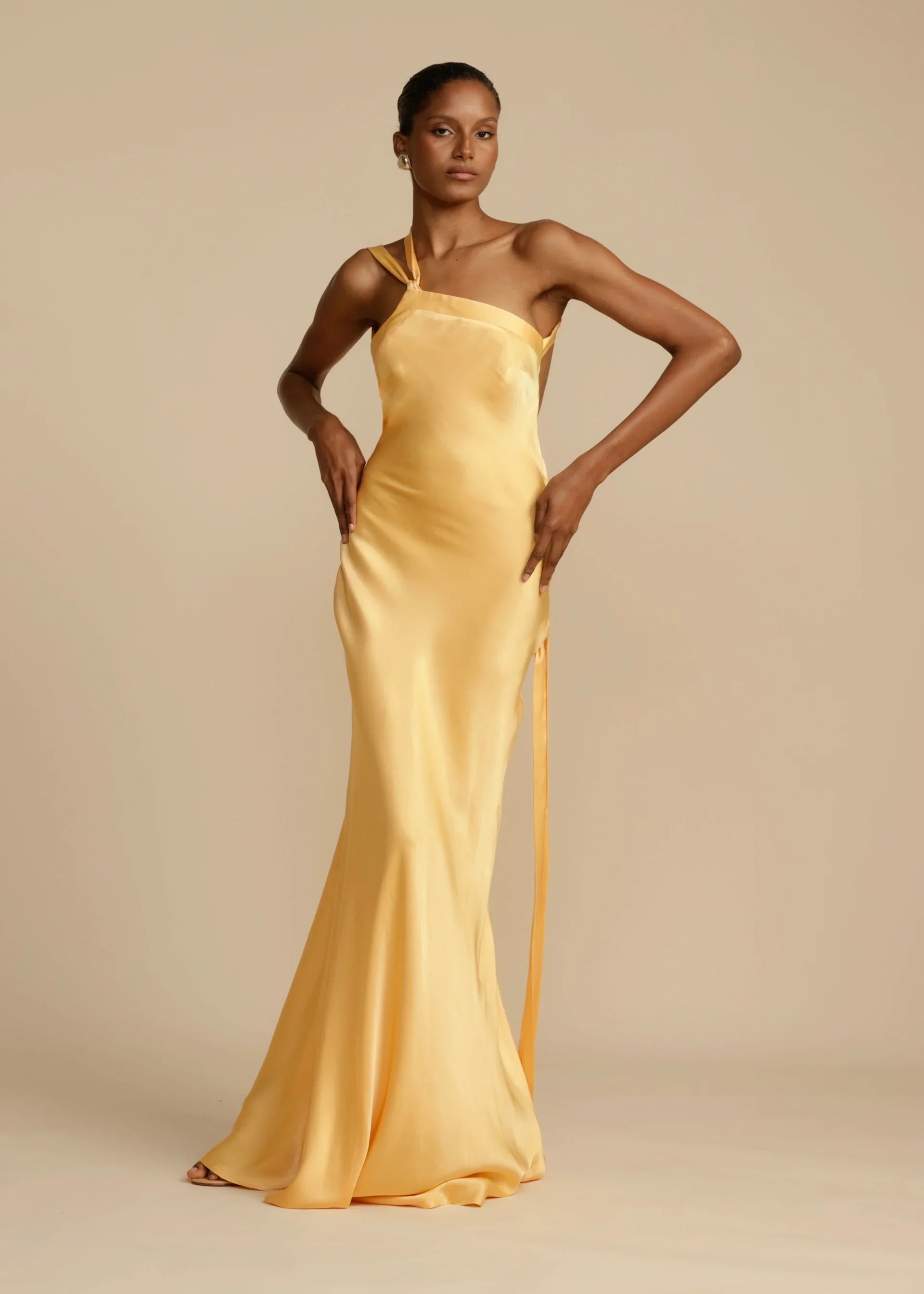Orange Red Satin One Shoulder Maxi Dress