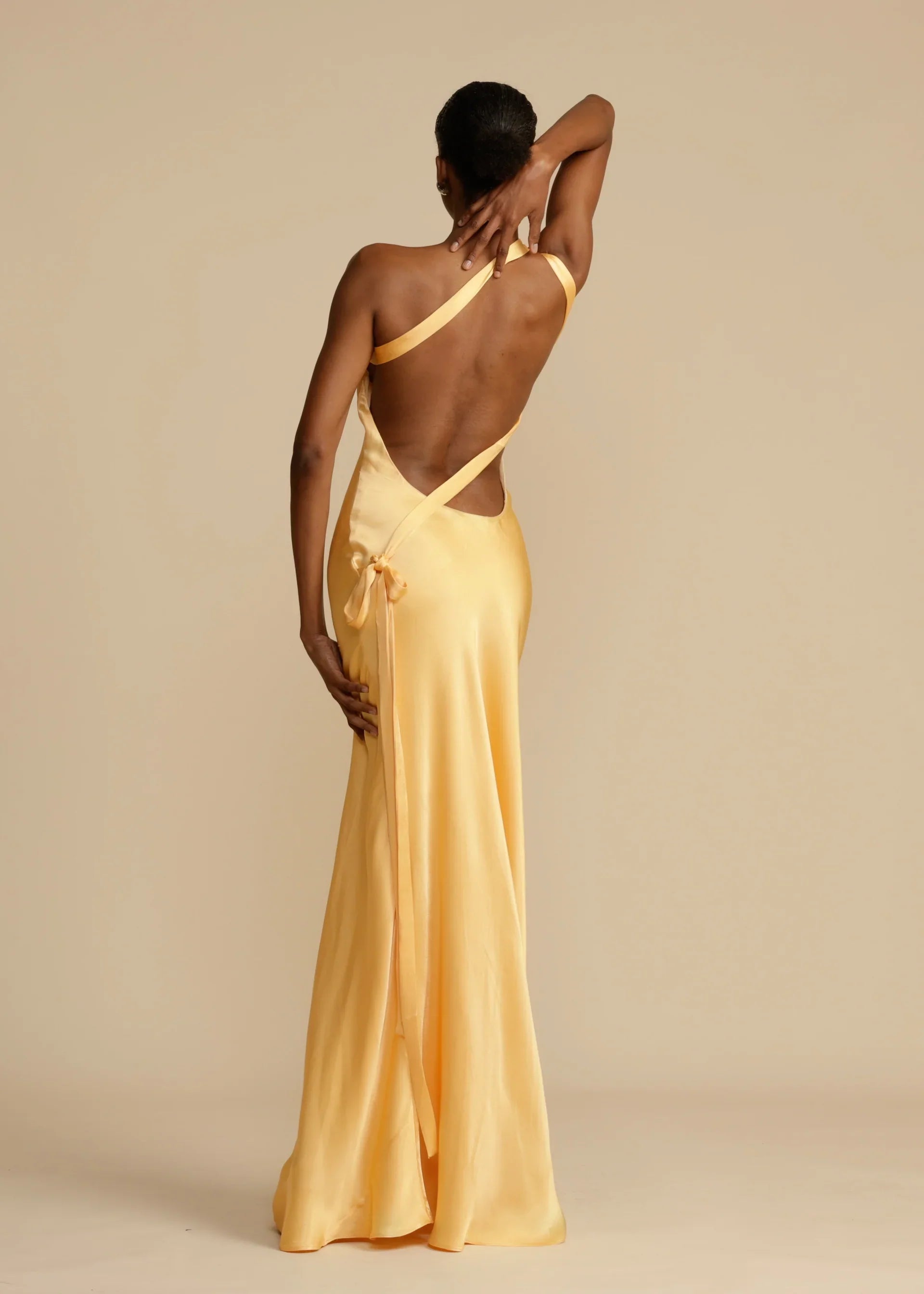 Orange Red Satin One Shoulder Maxi Dress