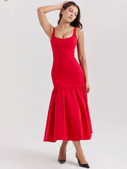 Scarlet Red Bodycon Paneled Midi Dress