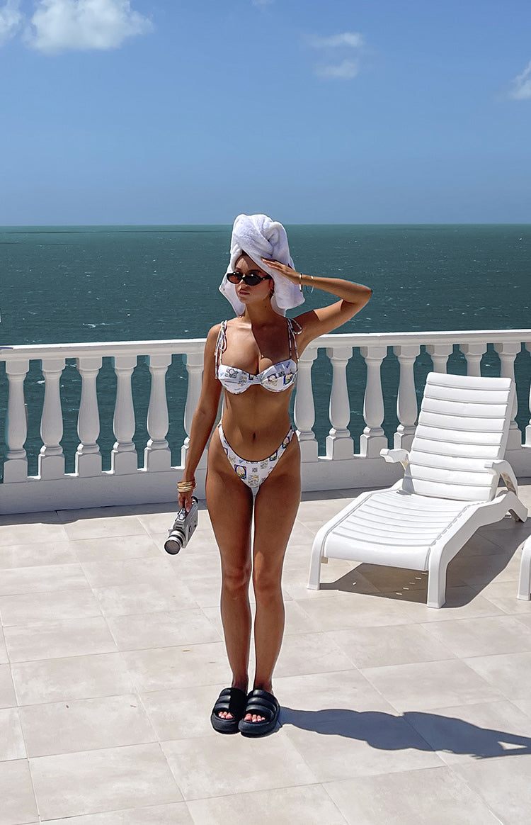 White Italia Print Push Up Bikini Sets