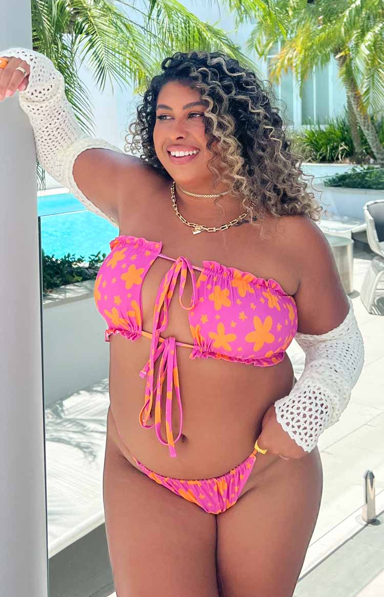 Hot Pink Floral Bandeau Bikini Sets