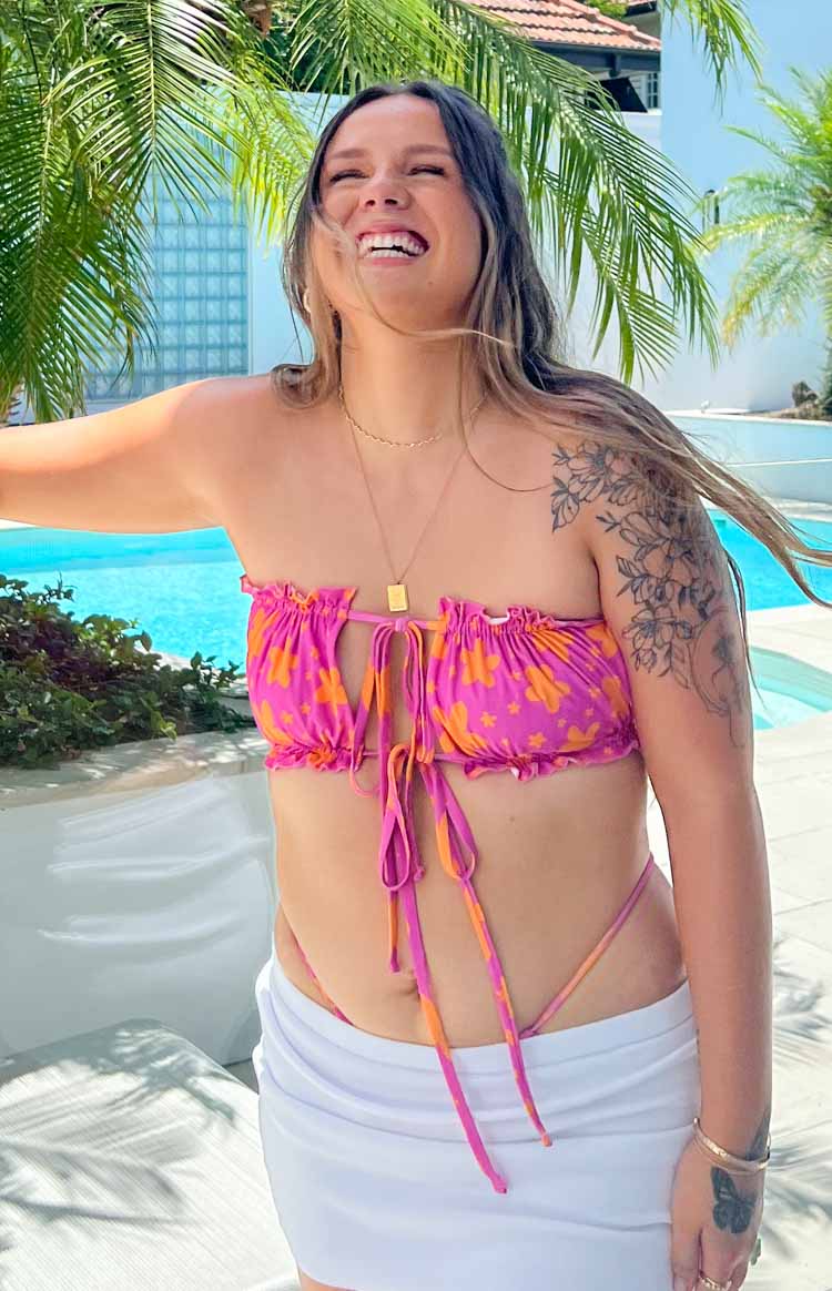 Hot Pink Floral Bandeau Bikini Sets