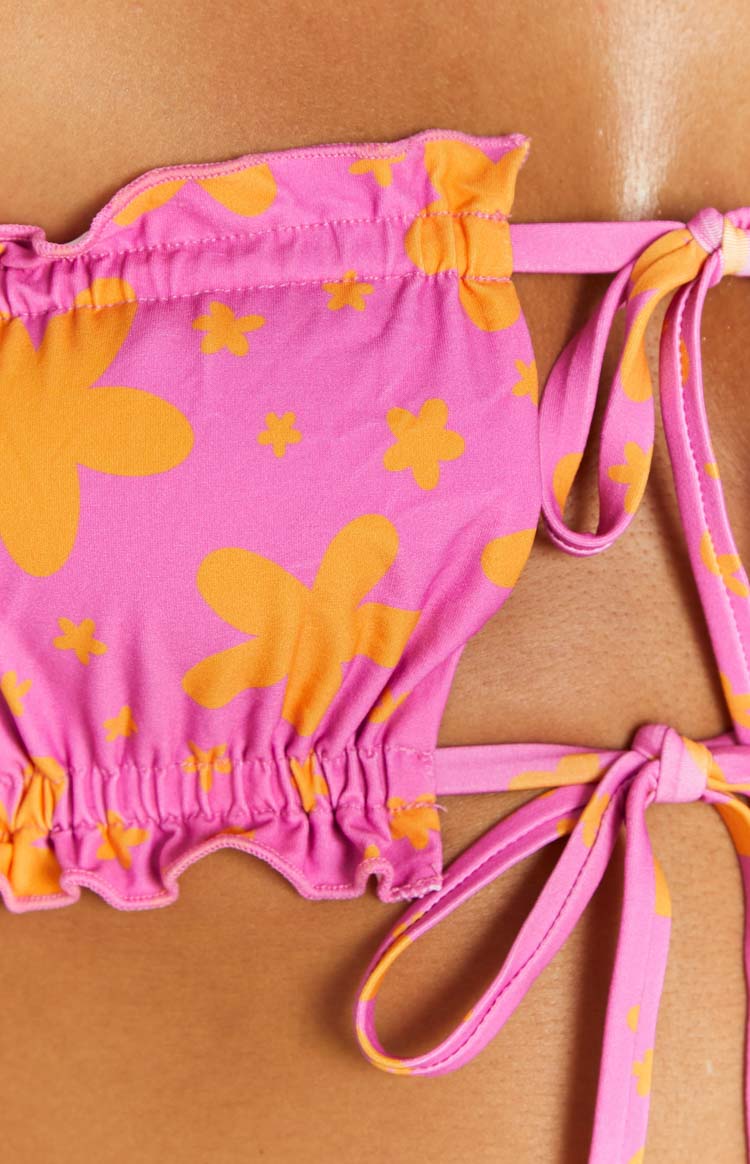 Hot Pink Floral Bandeau Bikini Sets