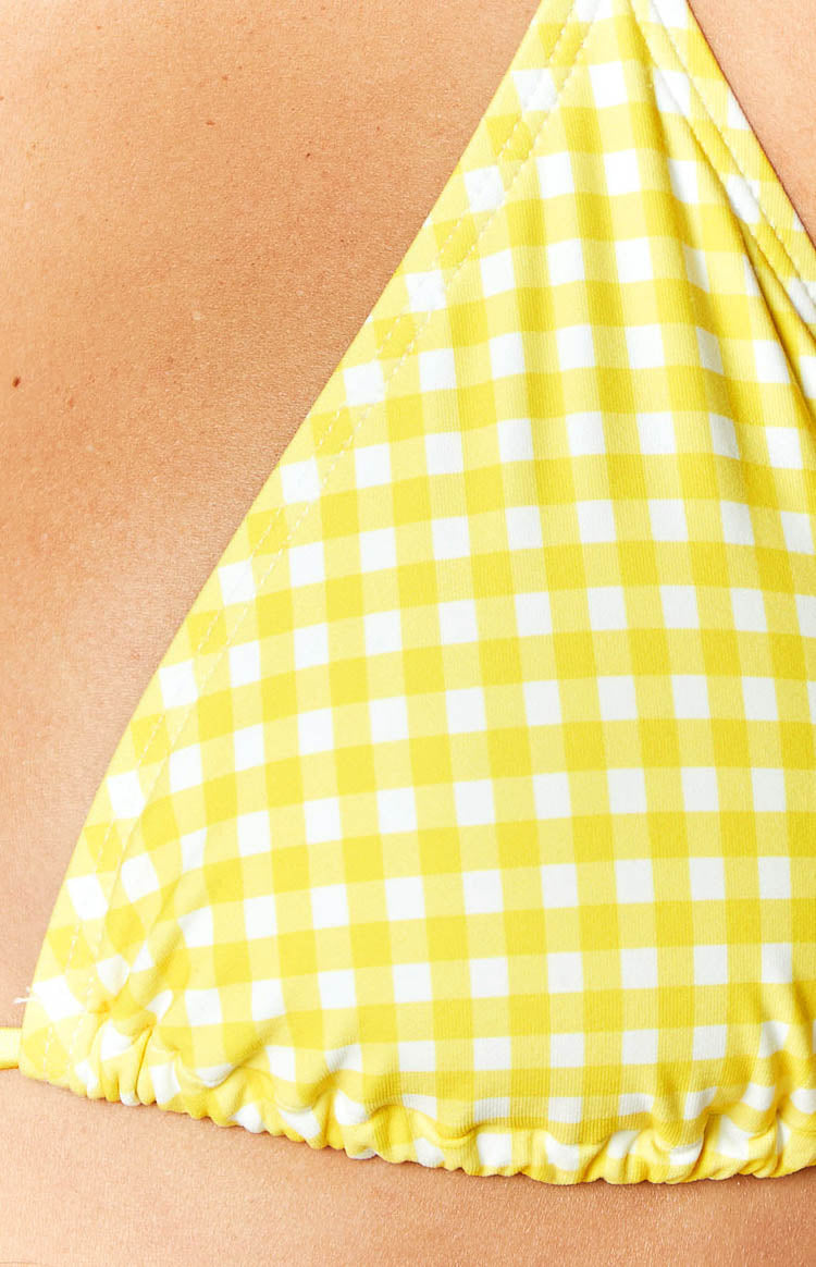 Yellow Gingham Print Triangle Bikini Sets