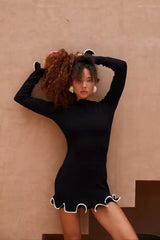 Ruffled Edge Long Sleeve Mini Dress