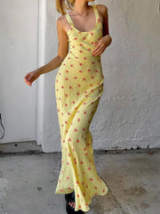 Yellow Floral Sleeveless Maxi Dress