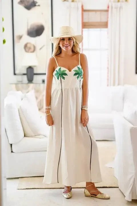 Palm Tree Print Slip Midi Dress