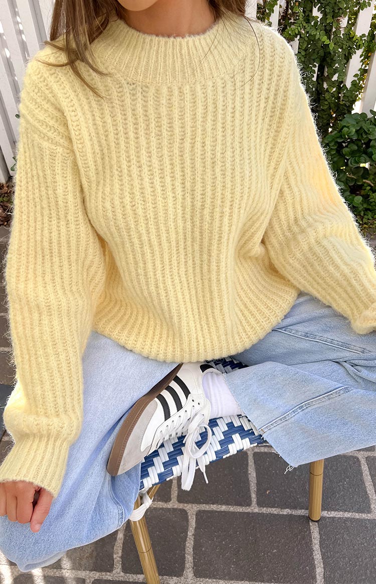 Yellow Ribbed Knit Oversized Sweater