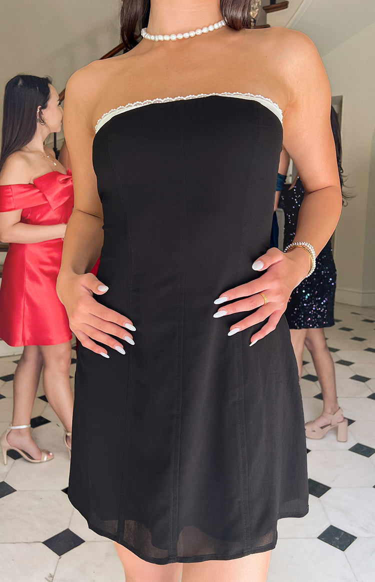 Black Strapless Chiffon Mini Dress