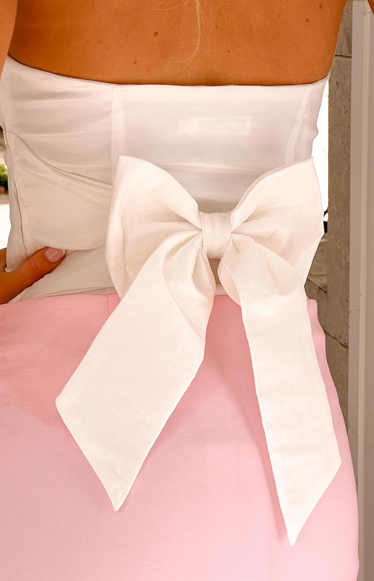 White Bow Tie Strapless Top