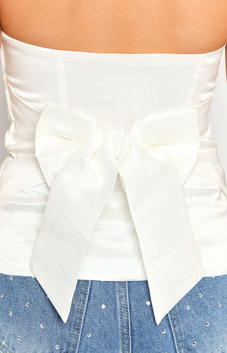White Bow Tie Strapless Top