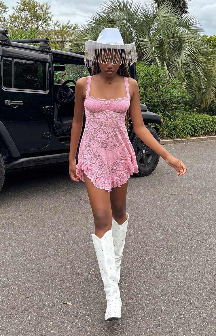 Hot Pink Lace Mini Dress