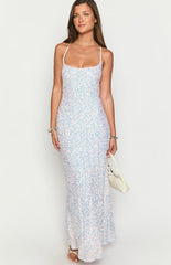 White Sequin Backless Maxi Dress