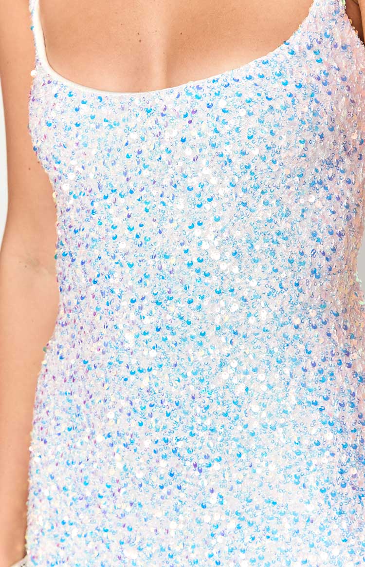 White Sequin Backless Maxi Dress