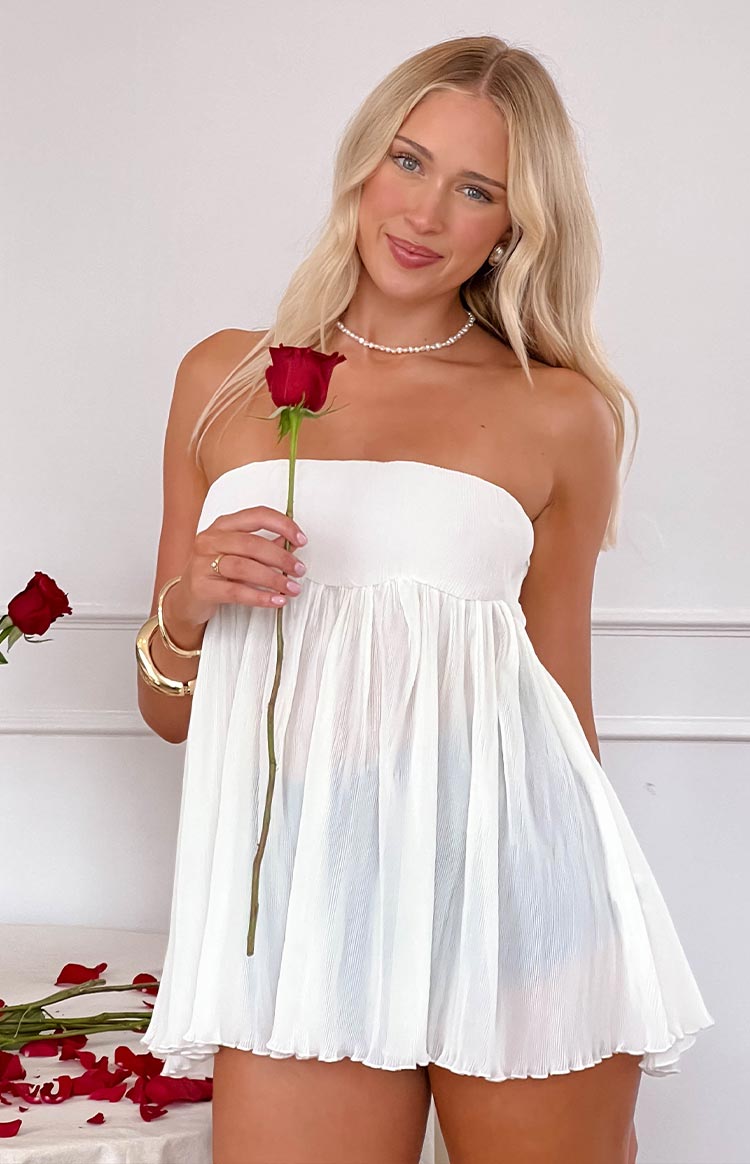 White Pleated Strapless Top