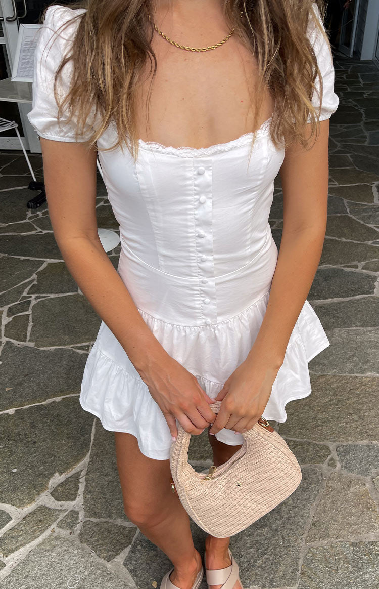 White Front Buttoned Mini Dress