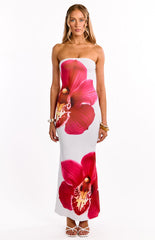White Orchid Print Bandeau Maxi Dress