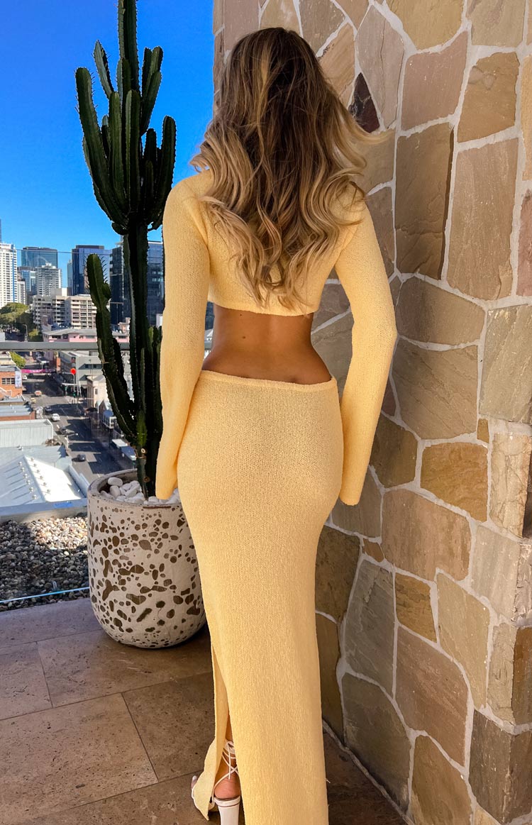 Yellow Long Sleeve Knit Maxi Dress