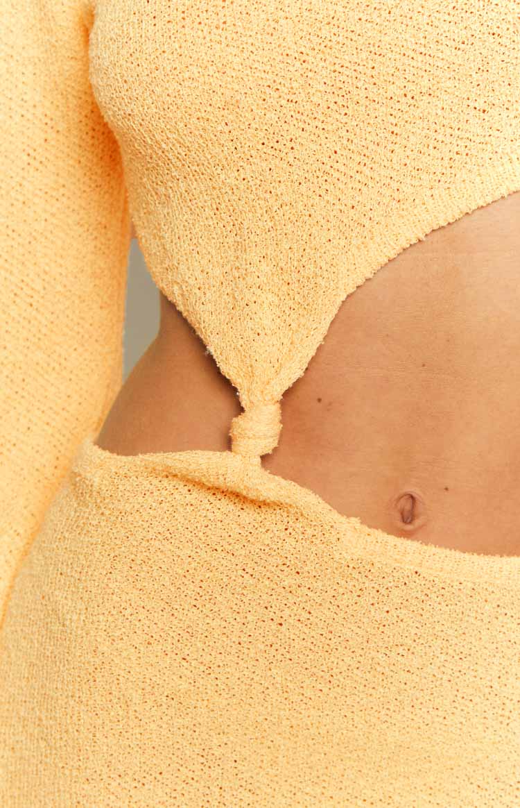 Yellow Long Sleeve Knit Maxi Dress