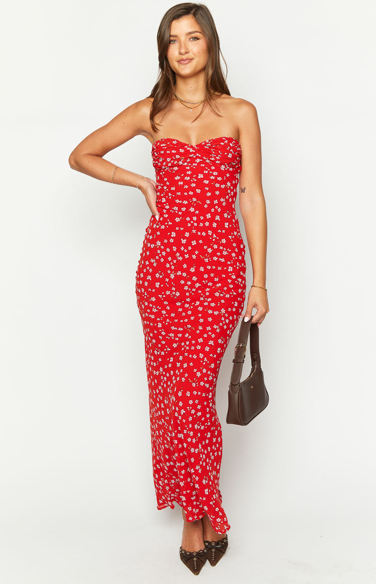 Red Floral Formal Maxi Dress