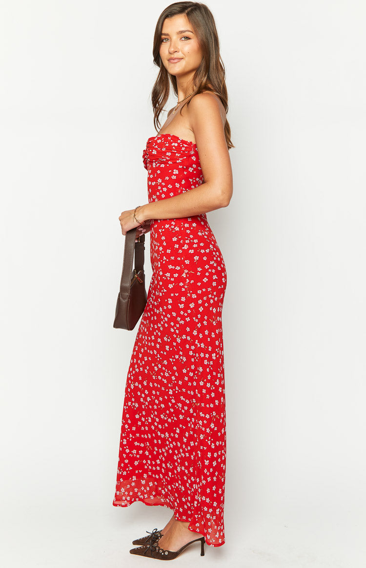 Red Floral Formal Maxi Dress
