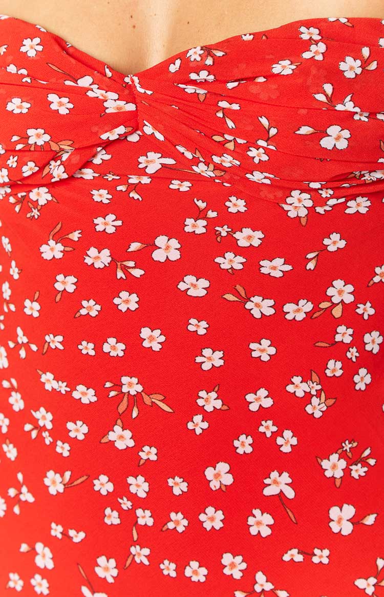 Red Floral Formal Maxi Dress