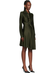 Deep Green Satin Shirt Dress