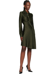 Deep Green Satin Shirt Dress