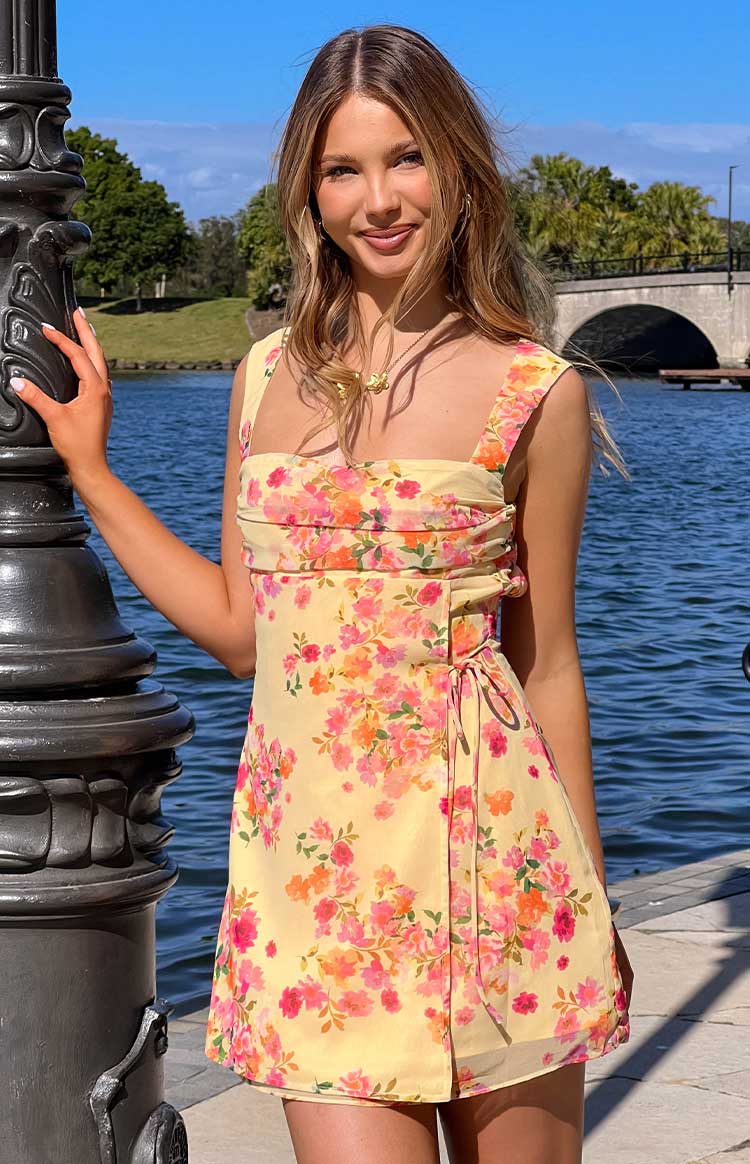 Yellow Summer Floral Mini Dress