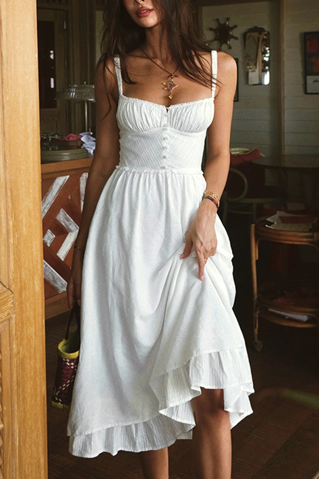 Ruffle Hem Cami Plain Midi Dress
