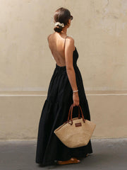 Solid Backless Maxi Dress