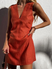 Casual Linen V-Neck Mini Dress