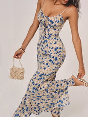 Blue Floral Slio Midi Dress