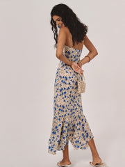 Blue Floral Slio Midi Dress
