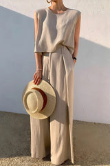 Linen Blends Casual Pants Set