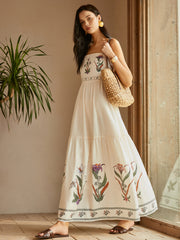Beige Floral Backless Maxi Dress