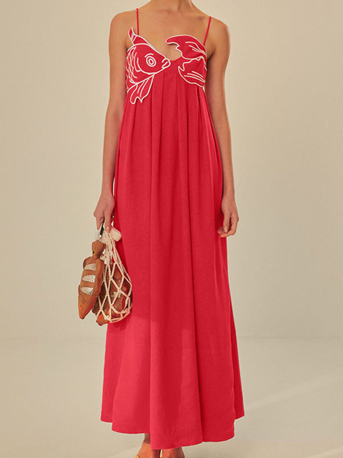 Embroidered Fish Cami Maxi Dress