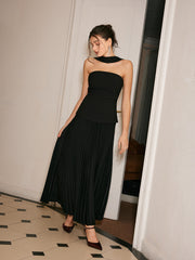 Black Strapless Halter Midi Dress