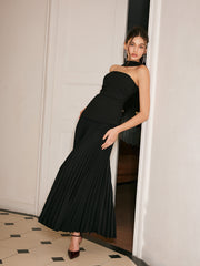 Black Strapless Halter Midi Dress