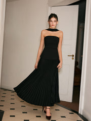 Black Strapless Halter Midi Dress