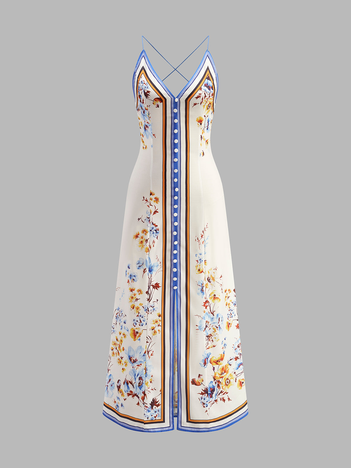 Blue Floral Halter Midi Dress