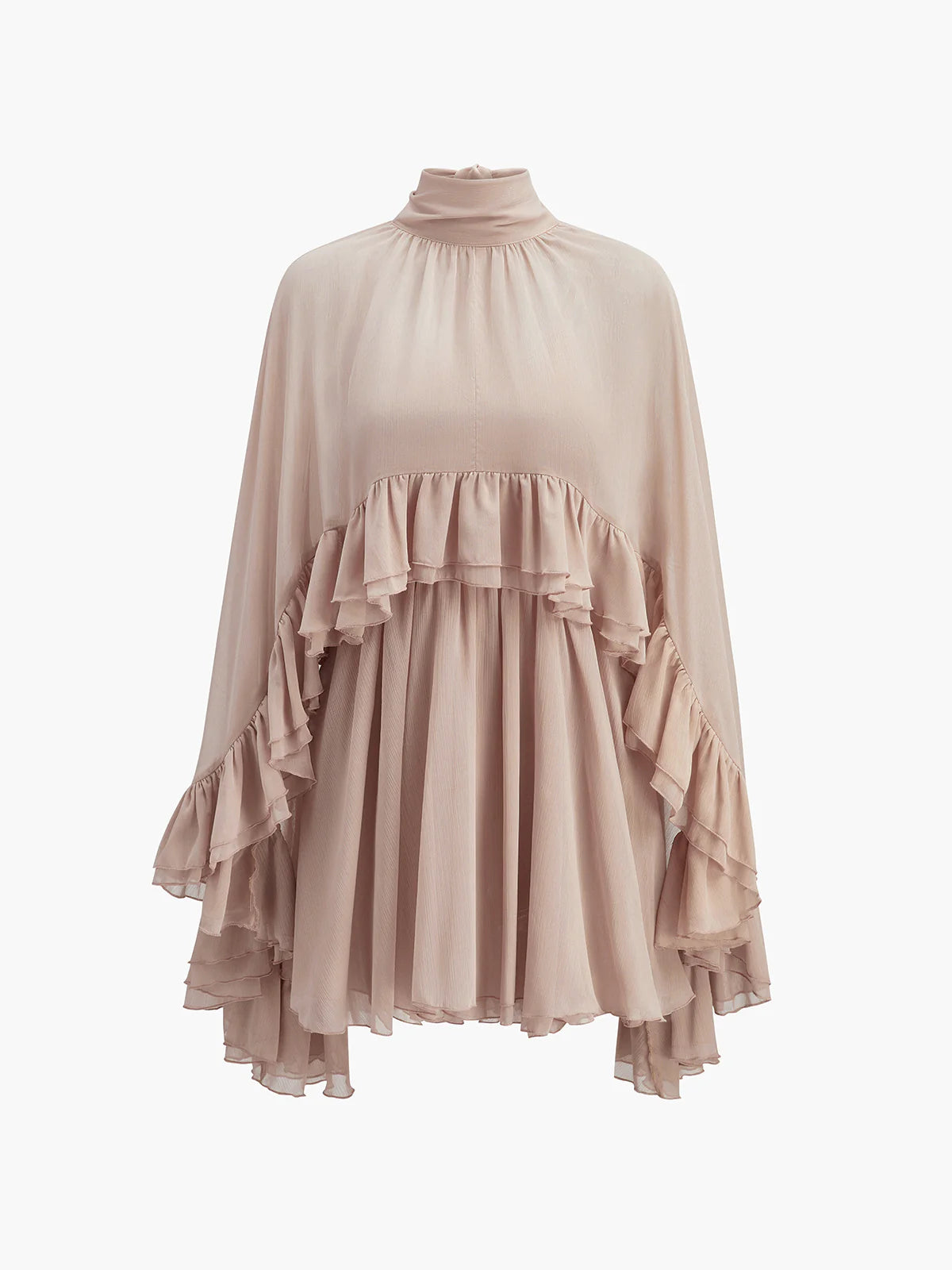 Pink Ruffled Cape Mini Dress